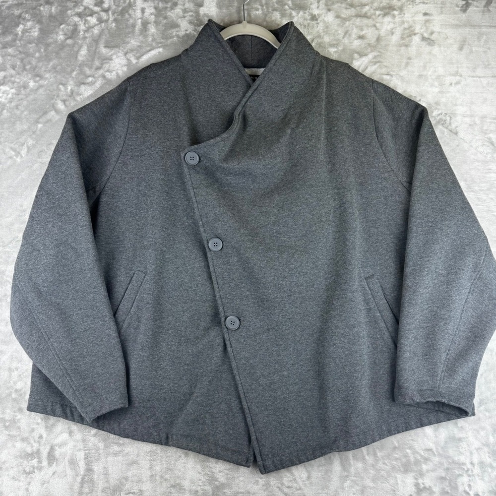 Torrid Jacket Women 4 Gray Asymmetrical Button Shawl Collar Fleece Lined (1504)